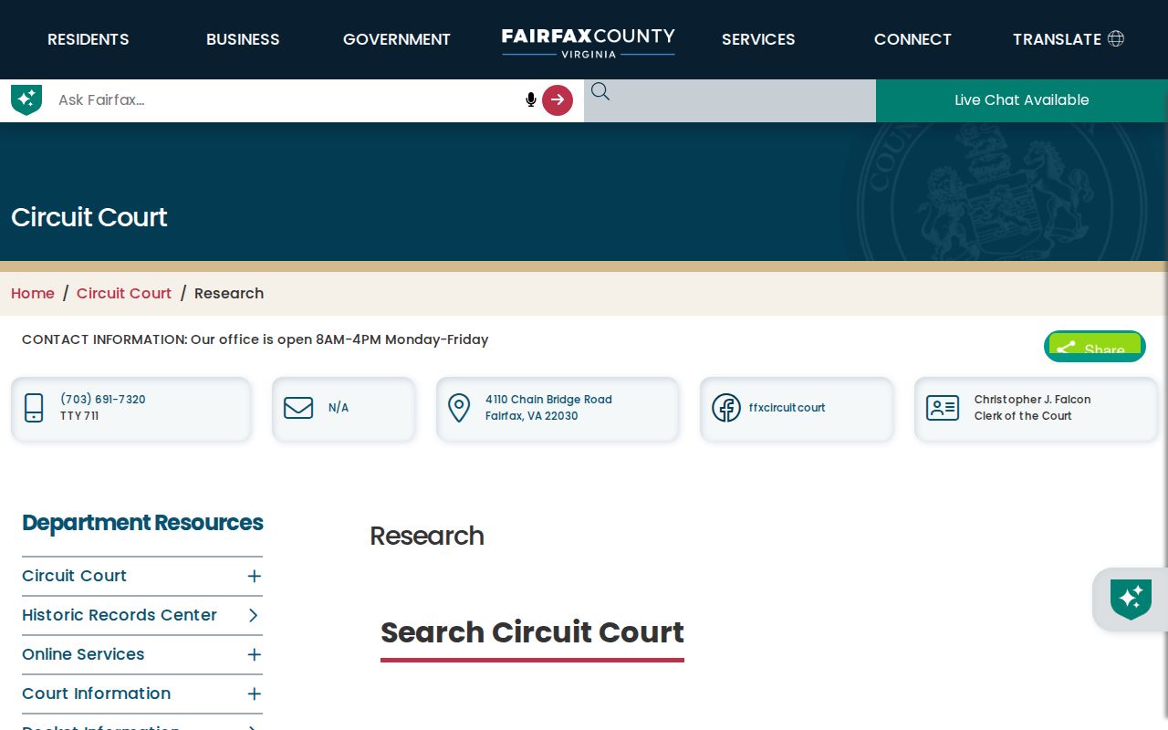 Springfield previous residents land-record research room access at Fairfax Circuit Court